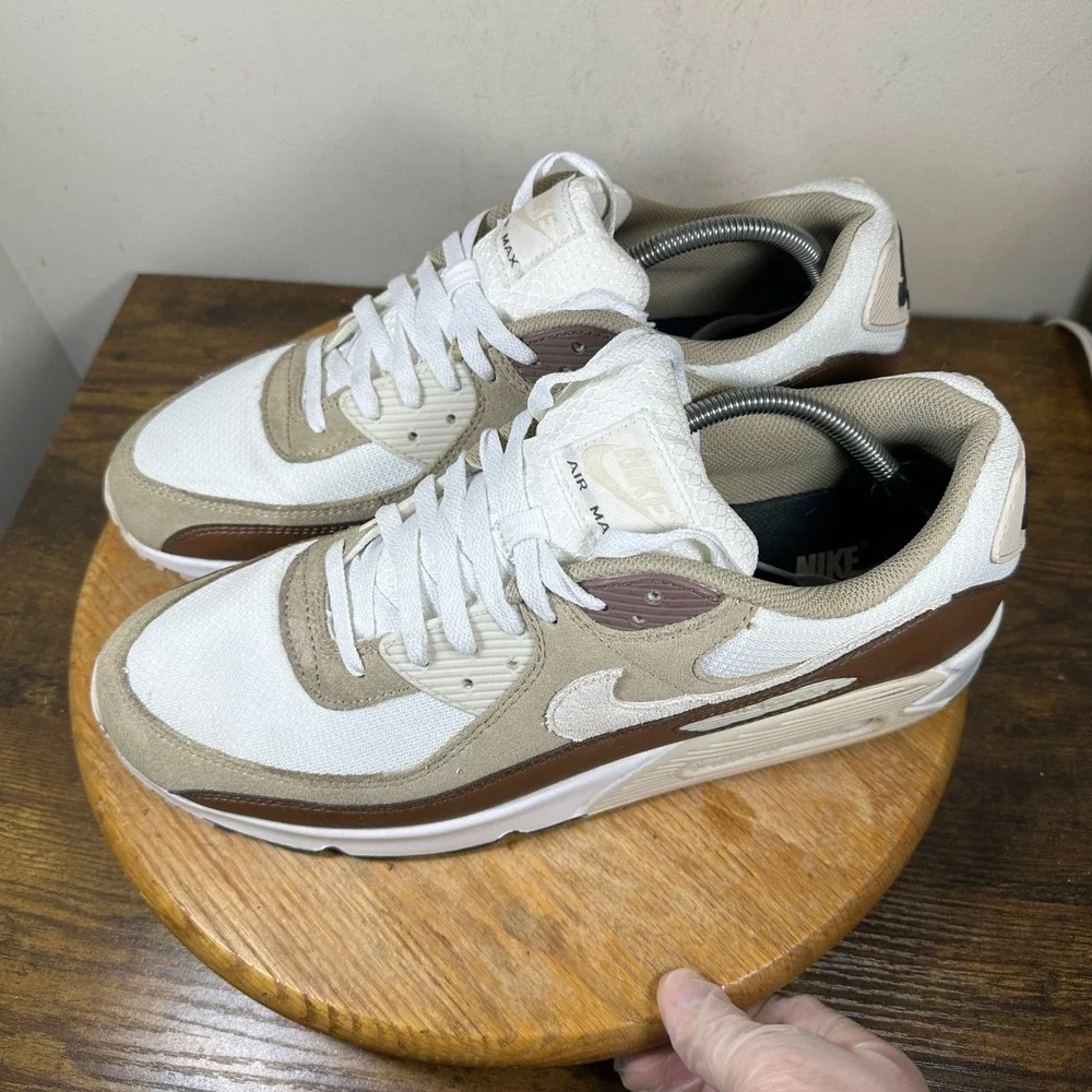 Nike Air Max 90 Mens White Tan Brown DM0029-109 Sneakers Size 14